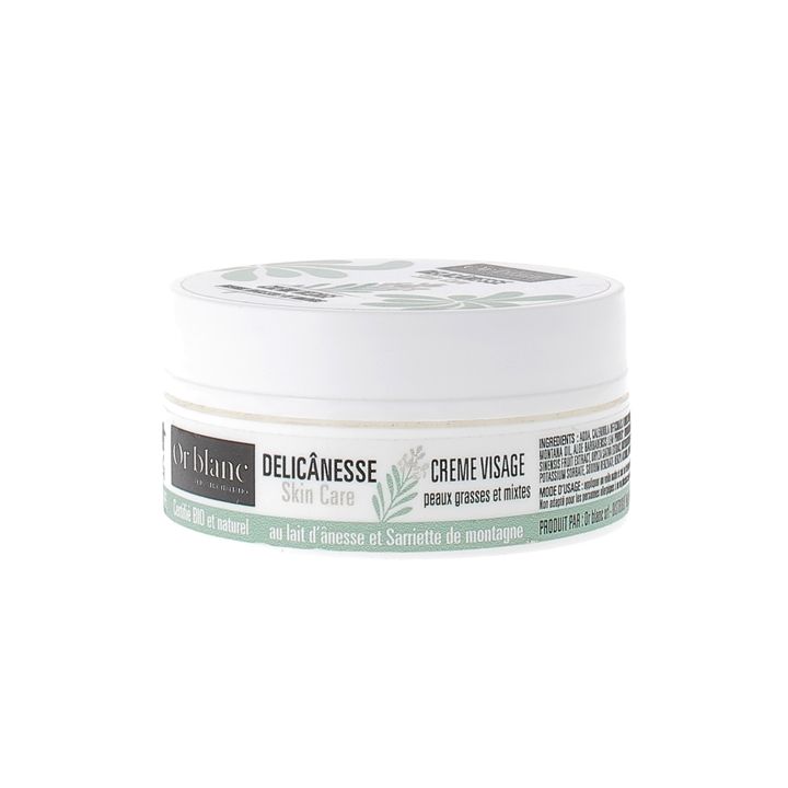 Delicânesse Crème visage peaux grasses et mixtes au lait d'ânesse bio Or Blanc - pot de 50ml