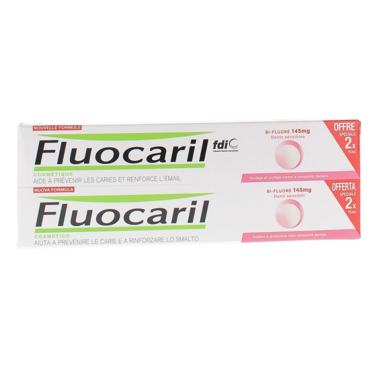 Dentifrice Dents Sensibles Bi-Fluoré Fluocaril - lot de 2 tubes de 75 ml