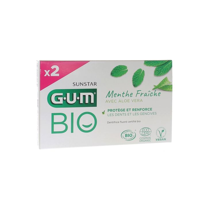 Dentifrice bio à l'Aloe Vera menthe fraîche Gum - lot de 2 tubes de 75 ml