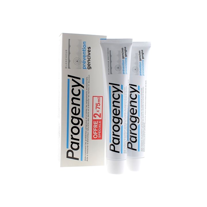 Dentifrice prévention gencives blancheur Parogencyl - lot de 2 tubes de 75 ml