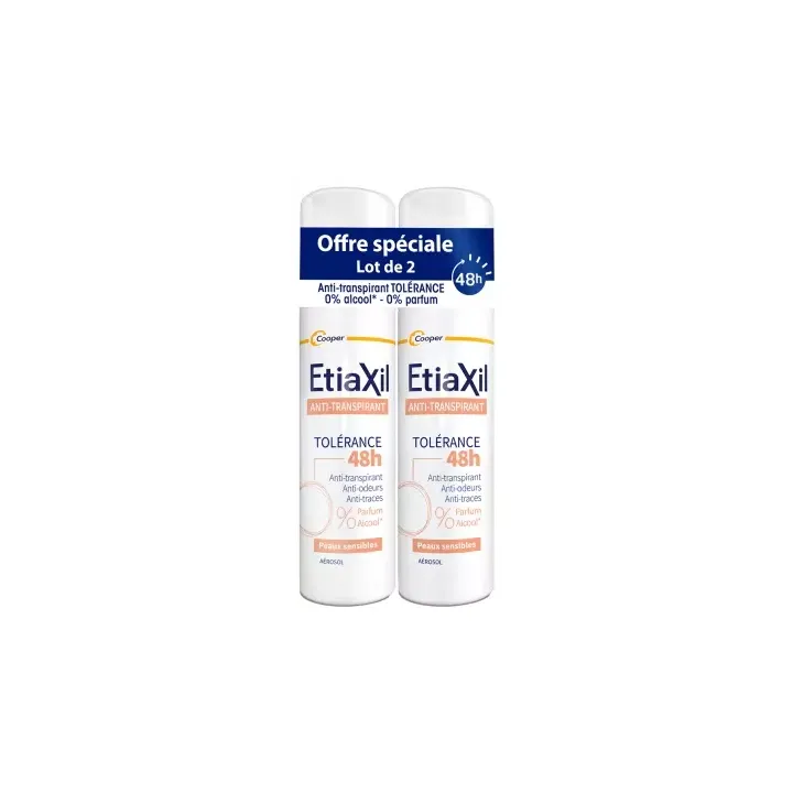 Déodorant anti-transpirant tolérance 48h peaux sensibles Etiaxil - lot de 2 sprays de 150ml