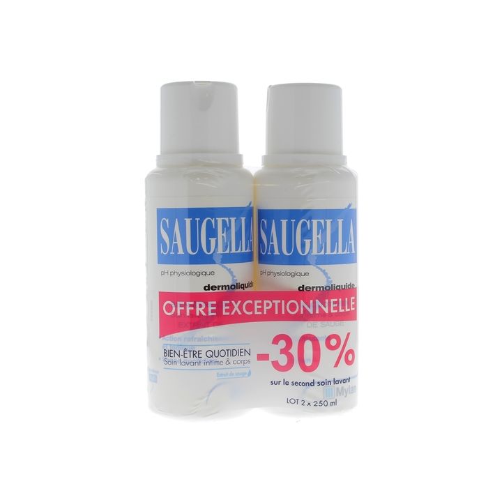 Dermoliquide émulsion lavante douce Saugella - 2 flacons de 250 ml