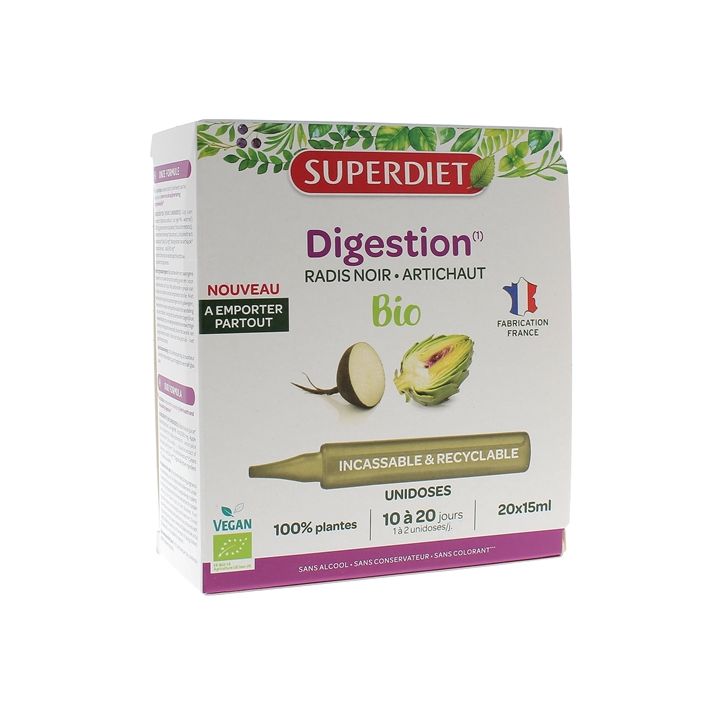 Digestion radis noir artichaut bio Superdiet - boîte de 20 unidoses de 15ml