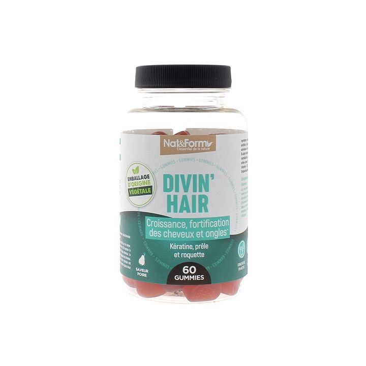Divin'hair gummies croissance et fortification ongles et cheveux Nat&Form - pot de 60 gommes