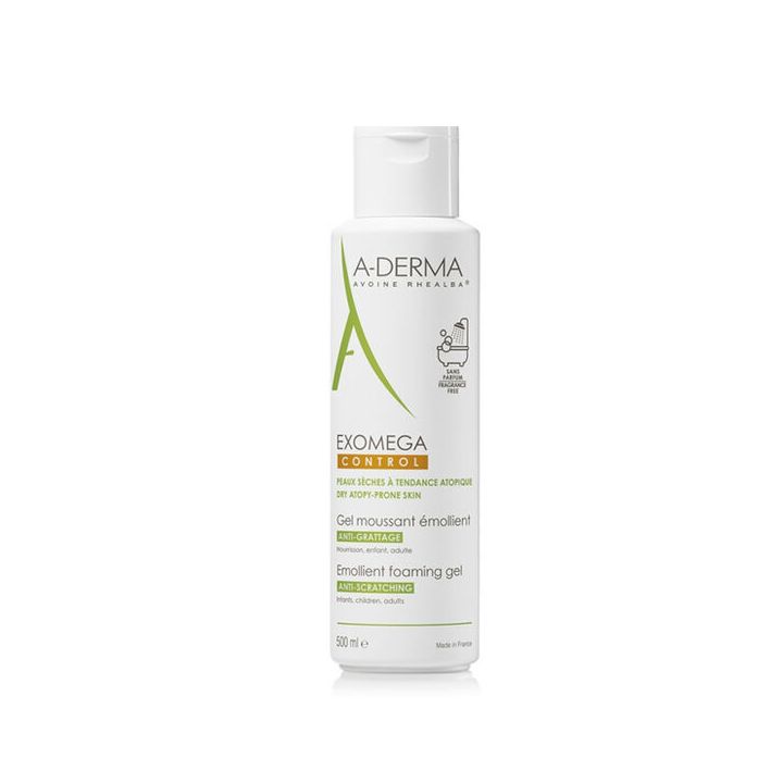 Exomega control gel moussant émollient anti-grattage A-Derma - flacon de 500ml