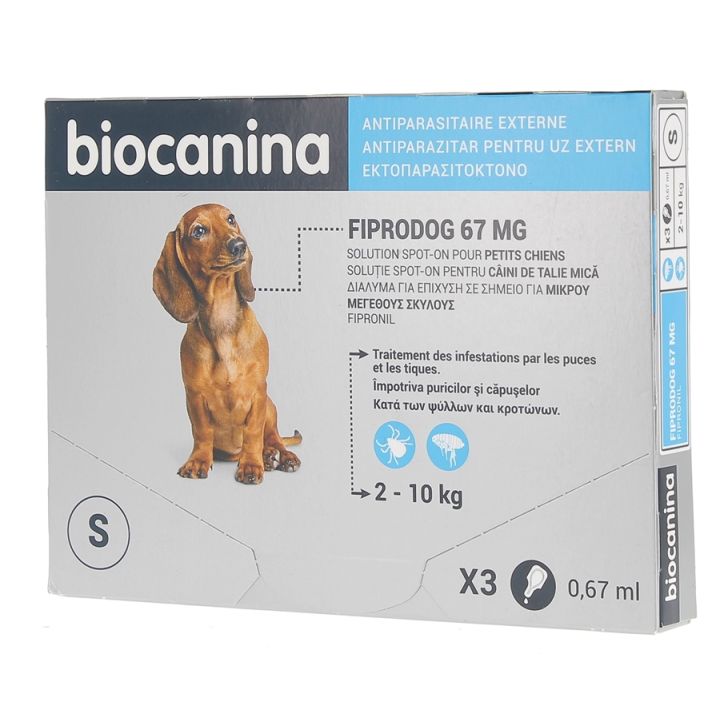 Biocanina Fiprodog Spot-on 67 mg petits chiens 2-10 kg - 3 pipettes