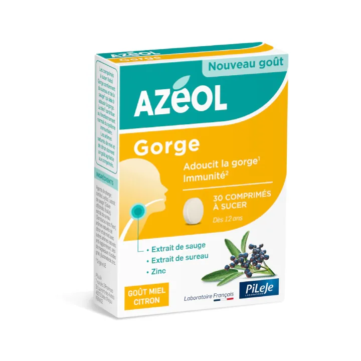 Azéol gorge comprimés goût miel citron Pileje - boite de 30 comprimés à sucer