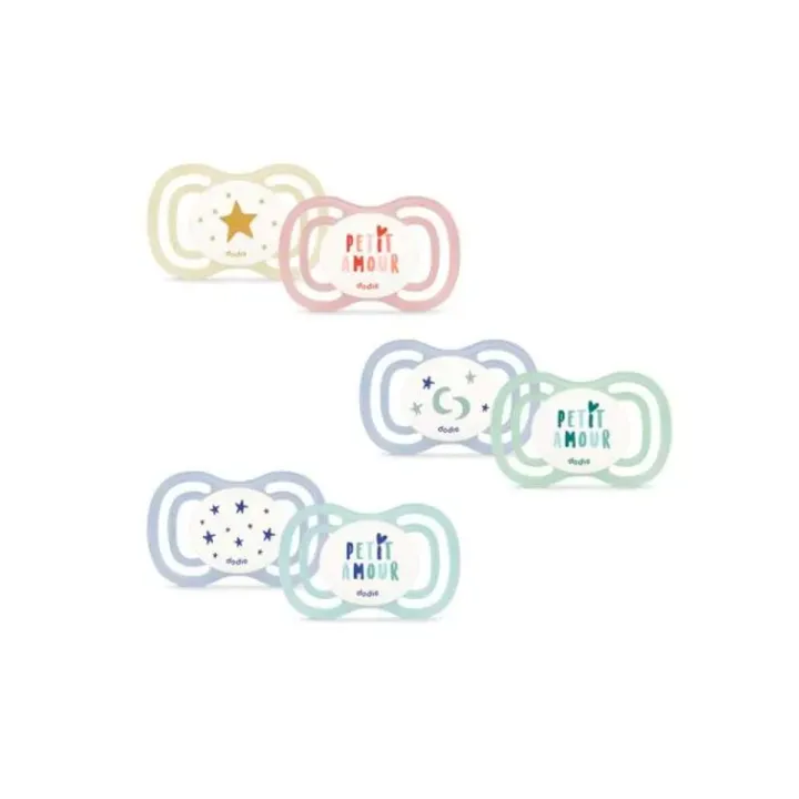 Sucettes anatomiques F1 extra fine jour nuit 0-6 mois Dodie - 2 sucettes