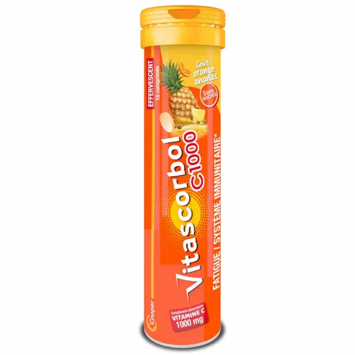 Vitascorbol C1000mg goût orange ananas sans sucres Cooper - tube de 15 comprimés effervescents