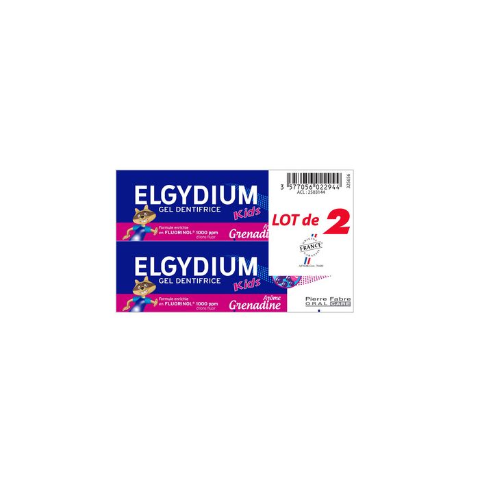 Gel dentifrice kids grenadine protection caries Elgydium - lot de 2x50 ml