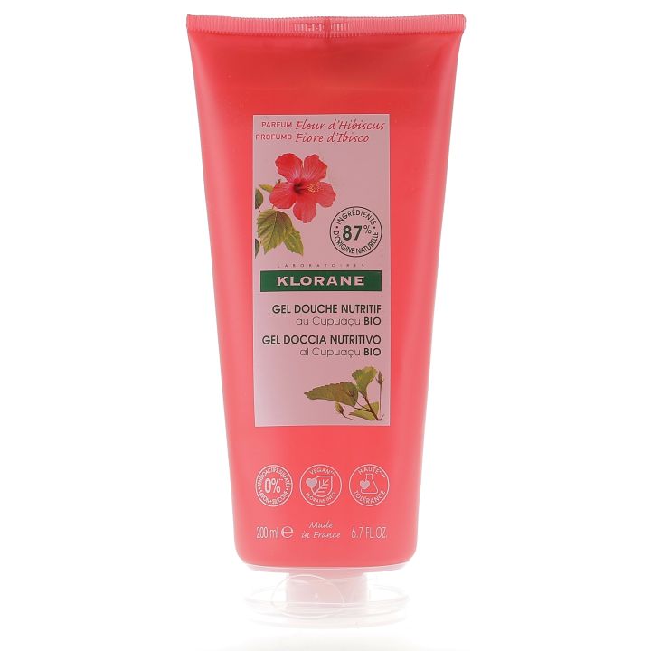 Gel douche nutritif au Cupuaçu bio Fleur d'Hibiscus Klorane - tube de 200 ml