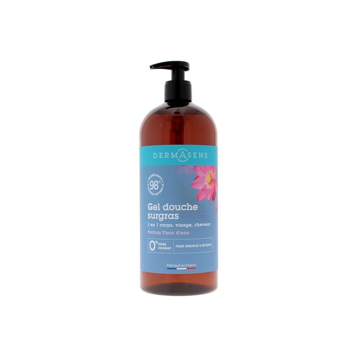 Gel douche surgras peaux sensibles parfum fleur d'eau Dermasens Marque Verte - flacon 1 litre
