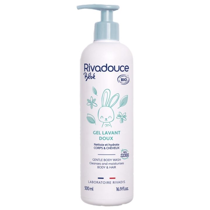 Gel doux lavant bébé bio Rivadouce - flacon-pompe de 500 ml