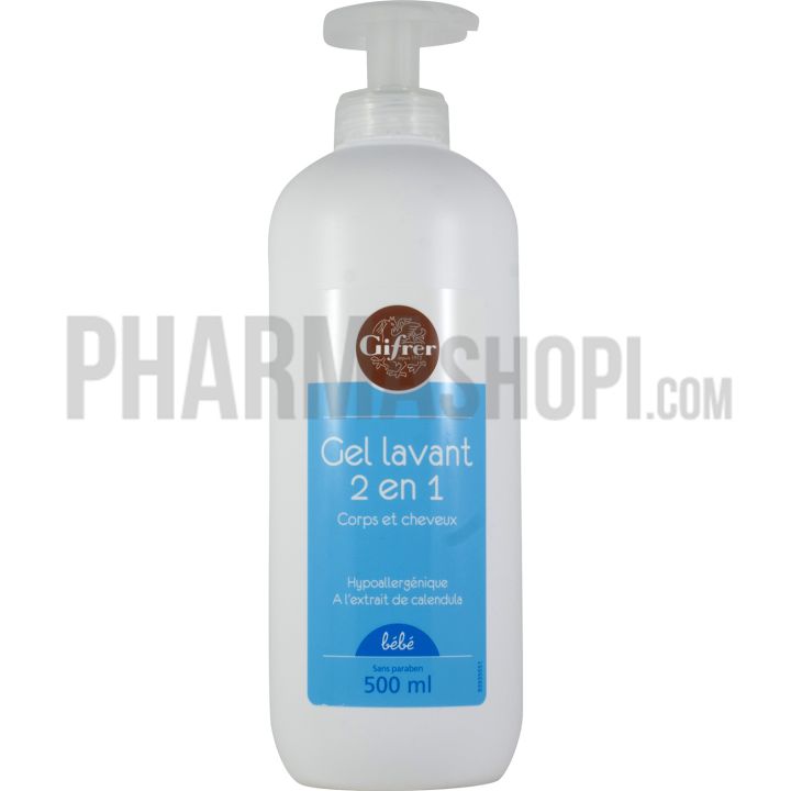 Gel lavant 2 en 1 corps et cheveux bébé Gifrer - flacon pompe de 500 ml