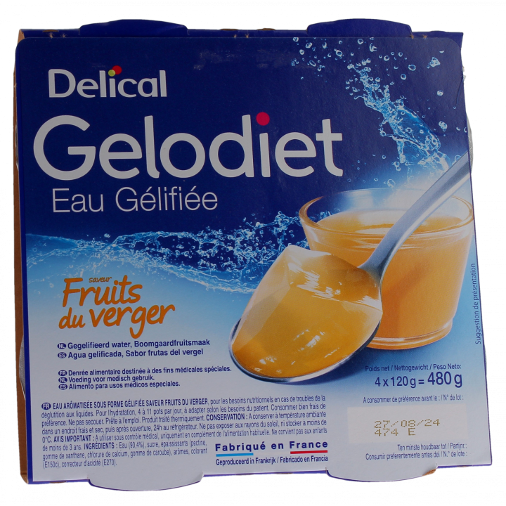 Gelodiet Eau gélifiée saveur fruits du verger Delical - lot de 4 pots de 120g