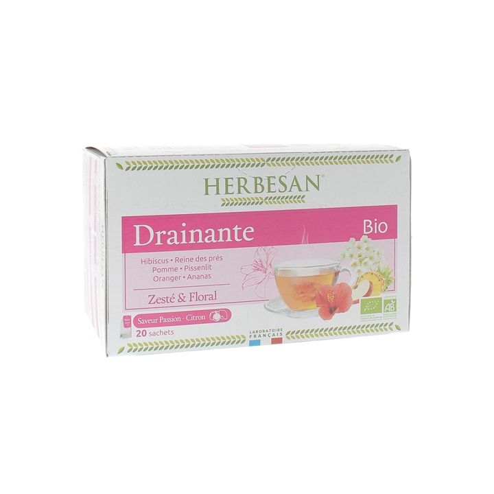 Infusion drainante BIO saveur passion citron Herbesan - boîte de 20 sachets