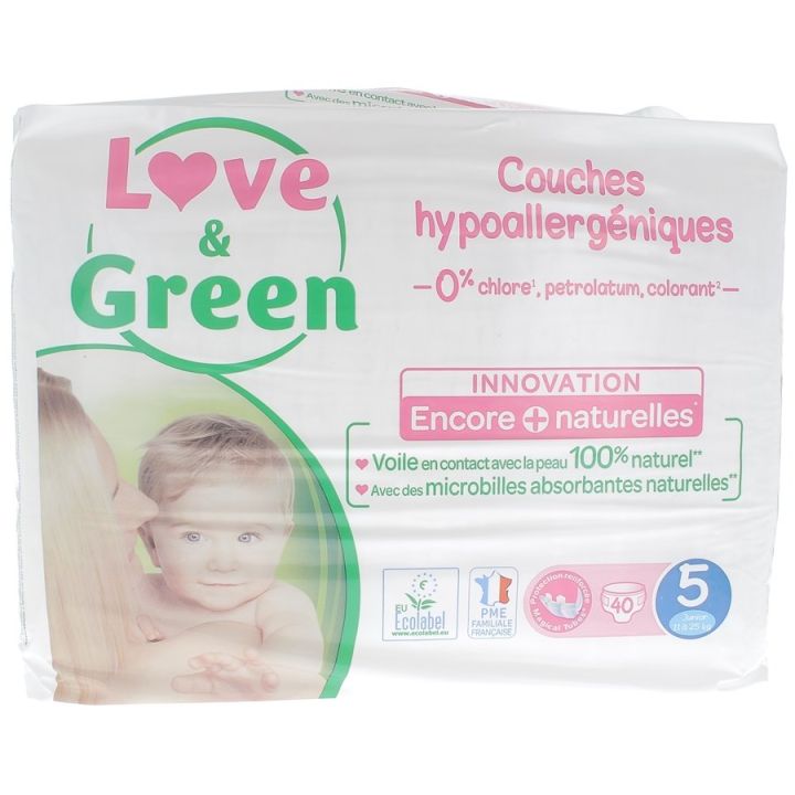 Couches hypoallergéniques taille 5 Love & Green - 40 couches
