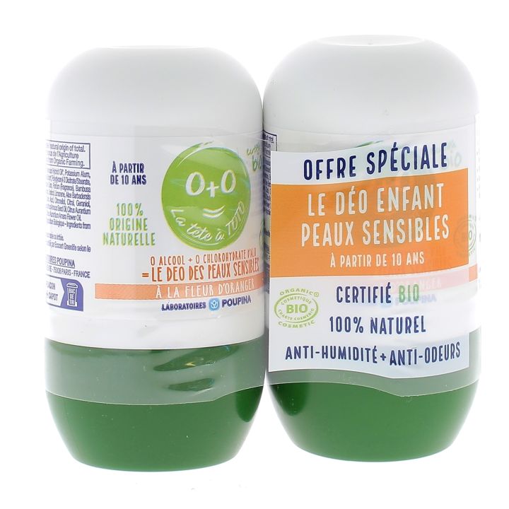 La Tête à Toto Déodorant enfant 48h peaux sensibles fleur d'oranger bio Poupina - lot de 2 roll-on de 50 ml