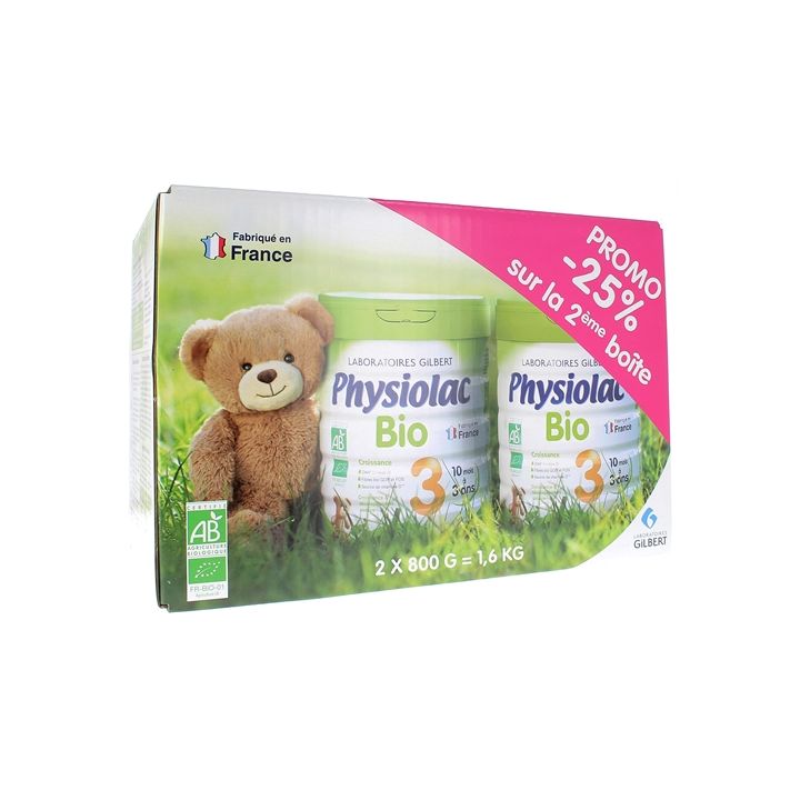 Lait Croissance 3ème âge Physiolac bio - lot de 2x800 g