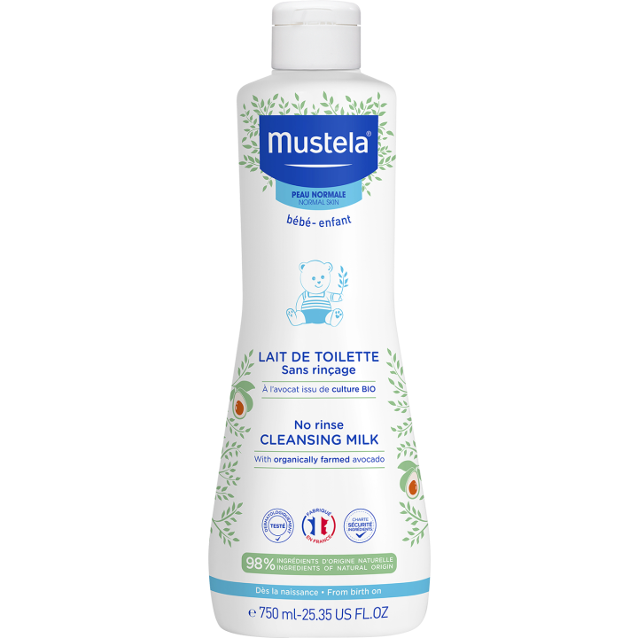Lait de toilette sans rinçage peau normale bébé et enfant Mustela - flacon de 750 ml