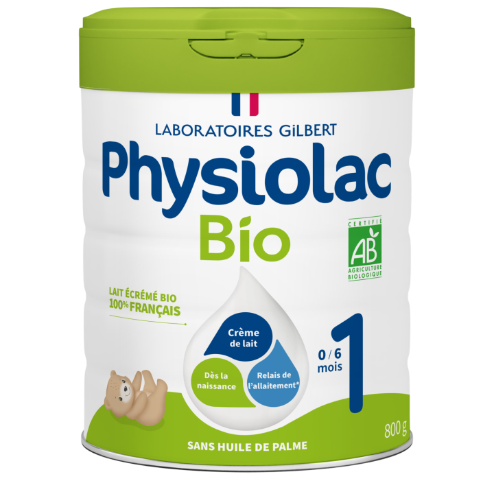 Lait en poudre bio 1re âge croissance 0 à 6 mois Physiolac - pot de 800 g