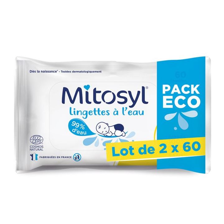 Lingettes à l'eau Mitosyl - lot de 2 packs de 60 lingettes