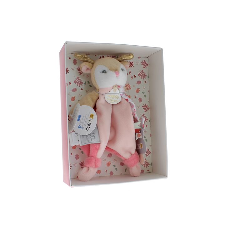 Mini doudou renne attache sucette Doudou et compagnie - boîte avec doudou de 15 cm