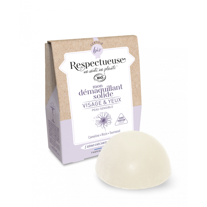Mon démaquillant solide visage et yeux bio Respectueuse - pain de 25g