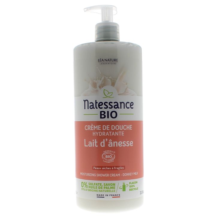 Natessance Crème de douche hydratante lait d'ânesse Léa Nature - flacon-pompe de 1L