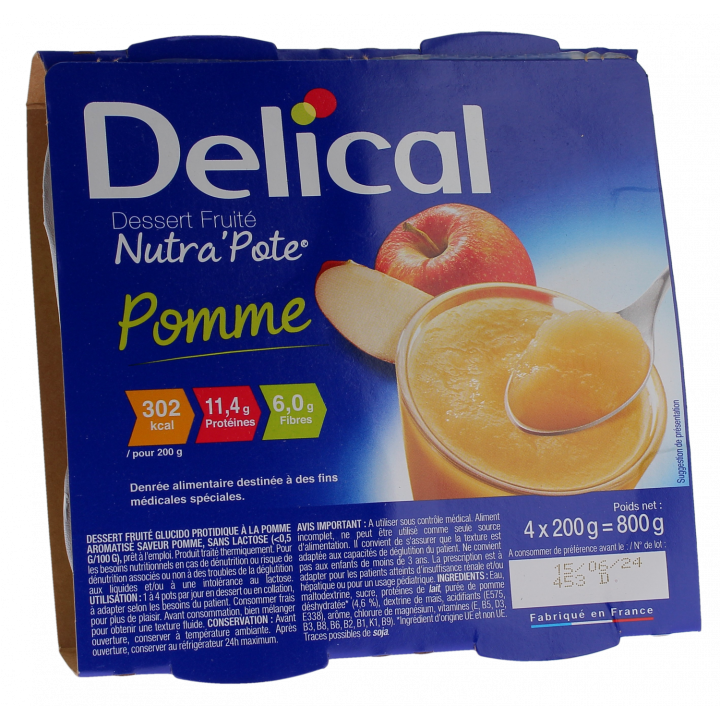 Nutra'pote Dessert aux fruits pomme Delical - lot de 4 pots de 200g