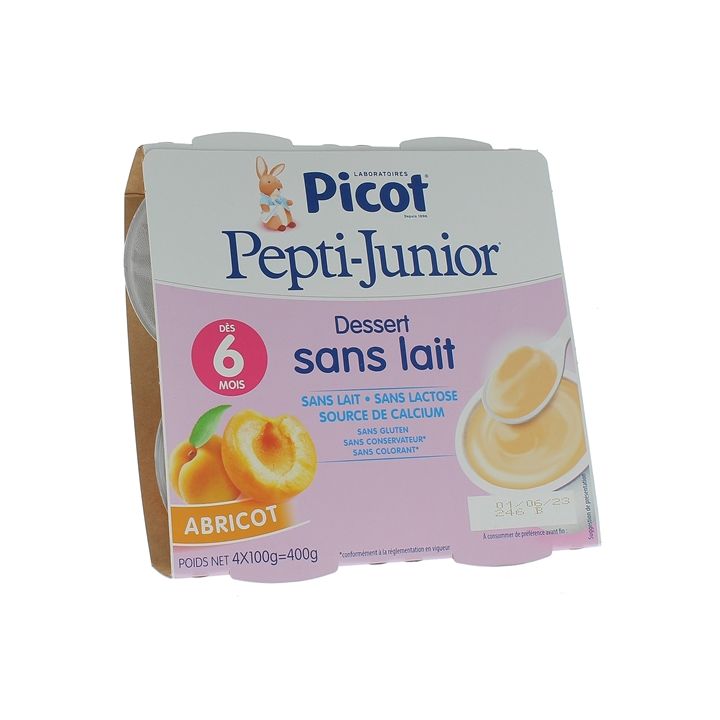 Pepti-junior dessert sans lait goût abricot Picot - 4 pots de 100g