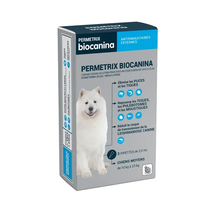 Permetrix solution pour spot-on chien moyen Biocanina - boite de 3 pipettes de 0,4ml