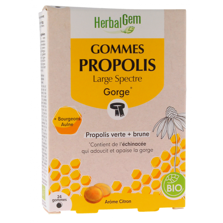 Propolis large spectre bio HerbalGem - boite de 24 gommes