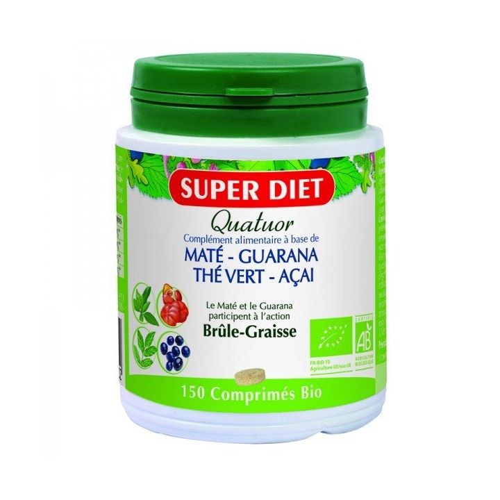 Quatuor BIO Brûle graisses : maté, guarana, thé vert, açaï Super Diet - 150 comprimés