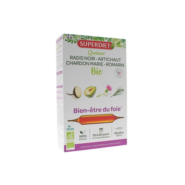 Quatuor bien-être du foie Bio Super Diet - boîte de 20 ampoules