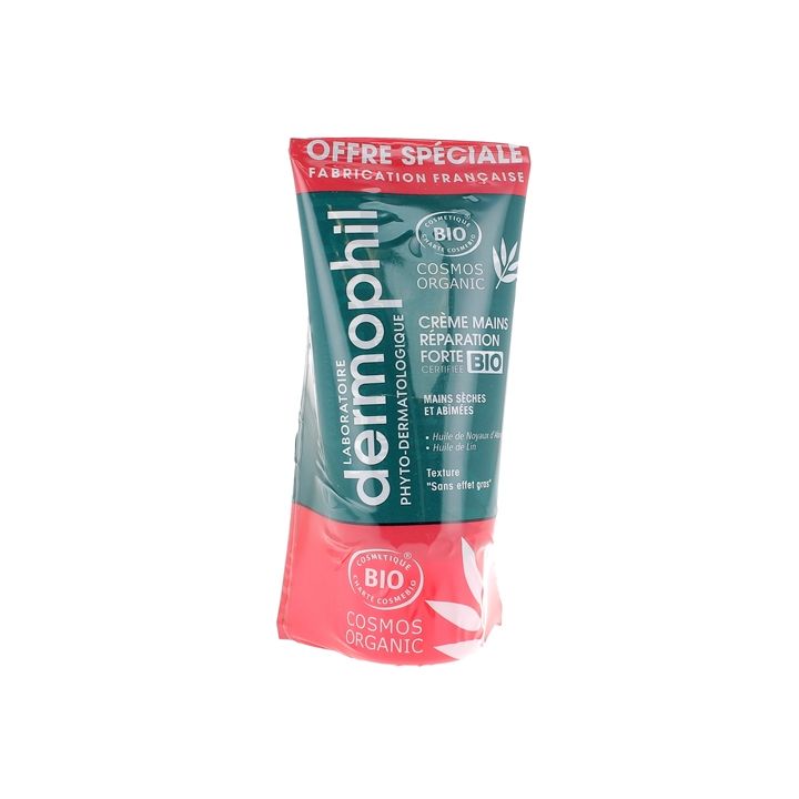 Crème mains réparation forte bio Dermophil Indien - lot de 2 tubes de 75 ml