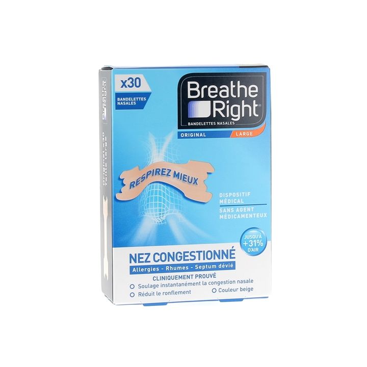 Bandelettes nasales Original Breathe Right - boîte de 30 bandelettes