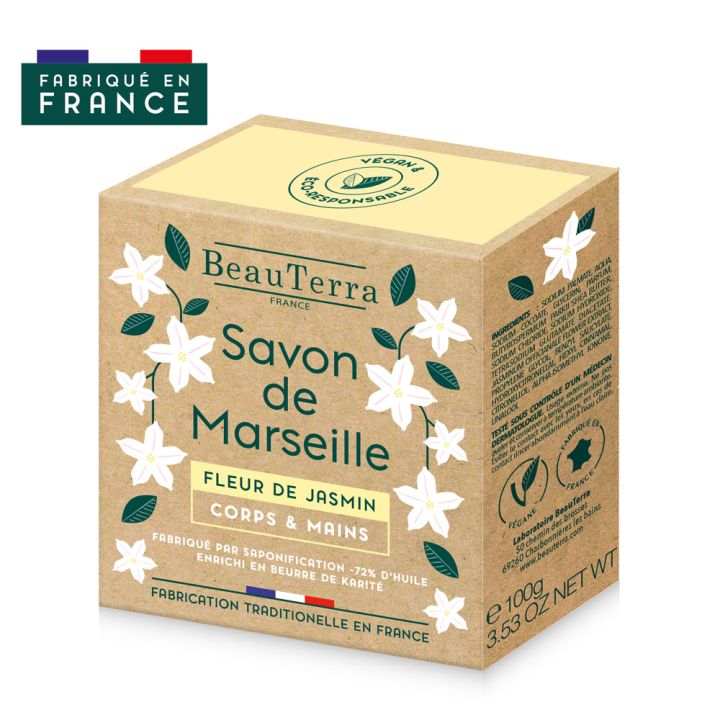 Savon de marseille fleur de jasmin Beauterra - Pain de 100 g