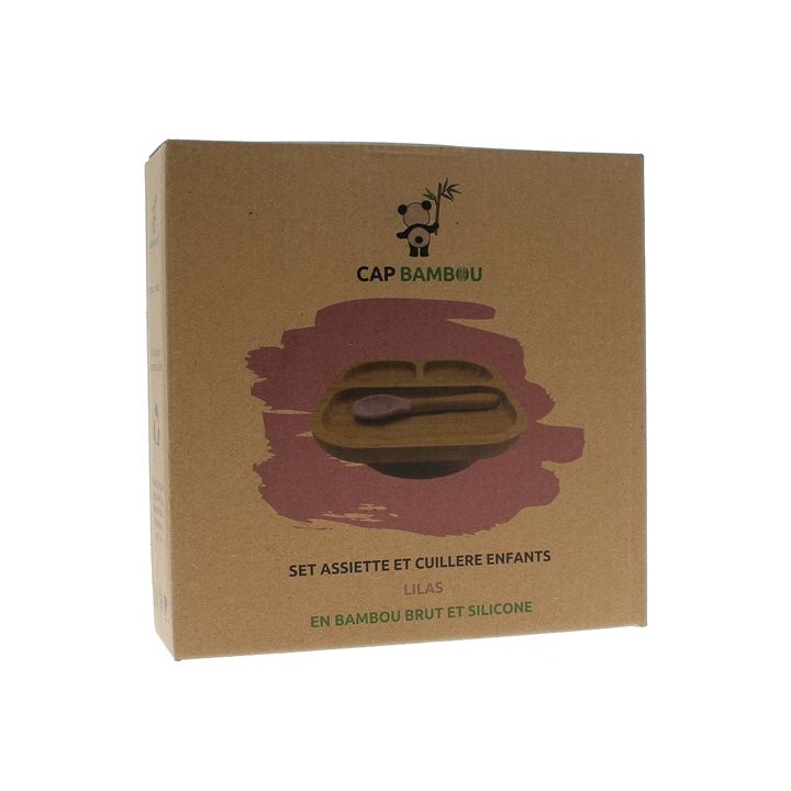 Set de repas pour bébé en bambou Cap Bambou - boîte contenant une assiette à compartiments + cuillère