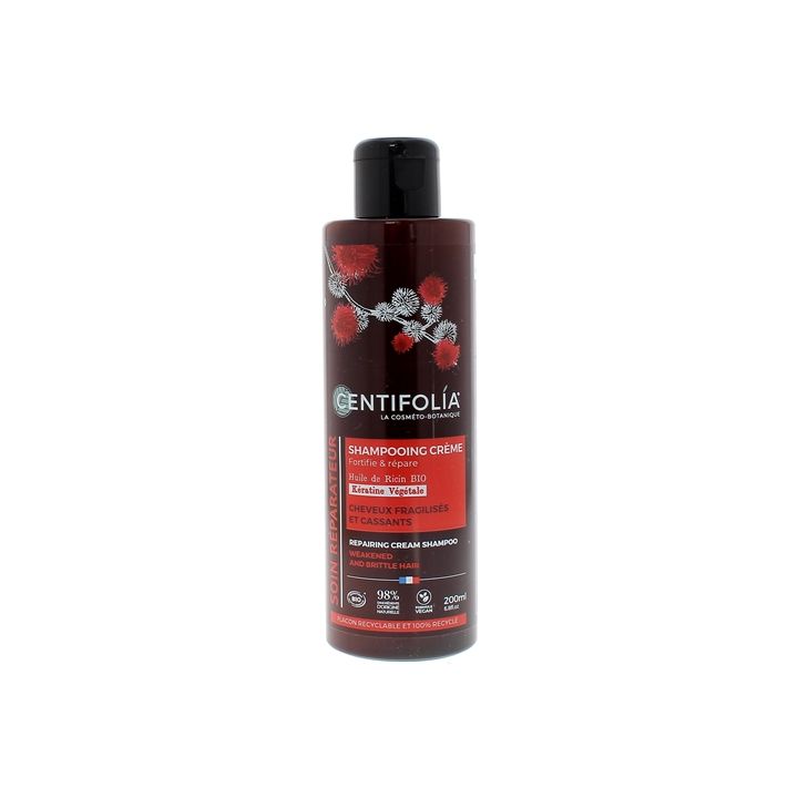 Shampooing crème réparateur huile de ricin et kératine végétale Centifolia - flacon de 200ml