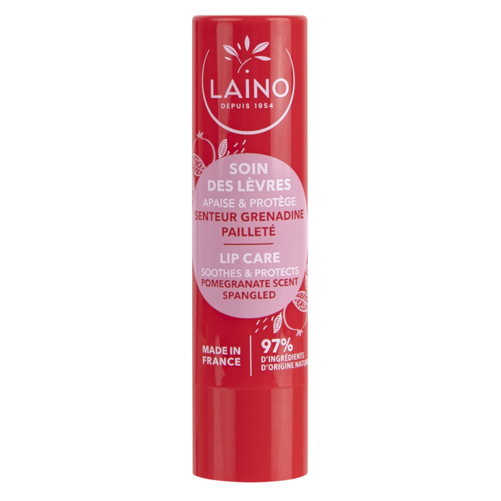 Soin des lèvres pailleté parfum grenadine Laino - 1 stick de 4 g