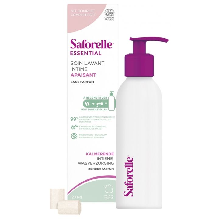 Soin lavant intime apaisant kit de démarrage Saforelle - boîte d'un flacon + 2 bâtonnets