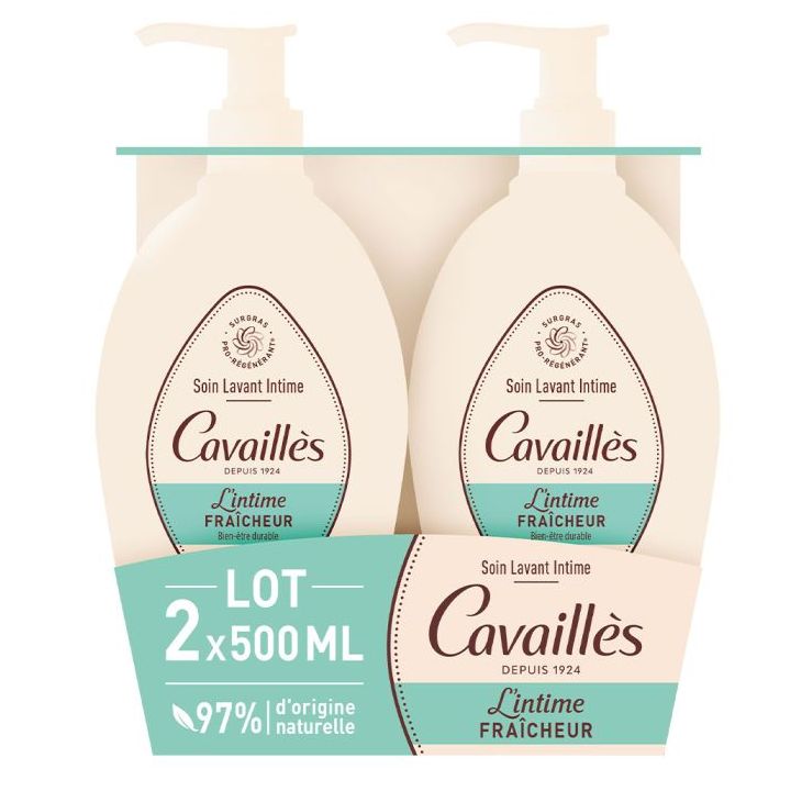 Soin toilette intime fraîcheur Rogé Cavaillès - lot de 2 flacons-pompe de 500 ml