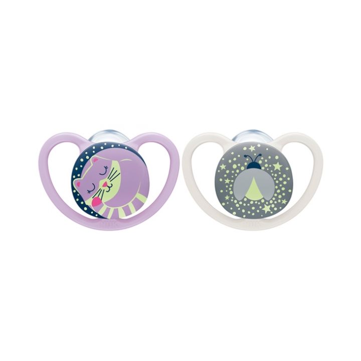 Space Night Sucettes silicone 6-18 mois NUK - lot de 2 sucettes phosphorescentes