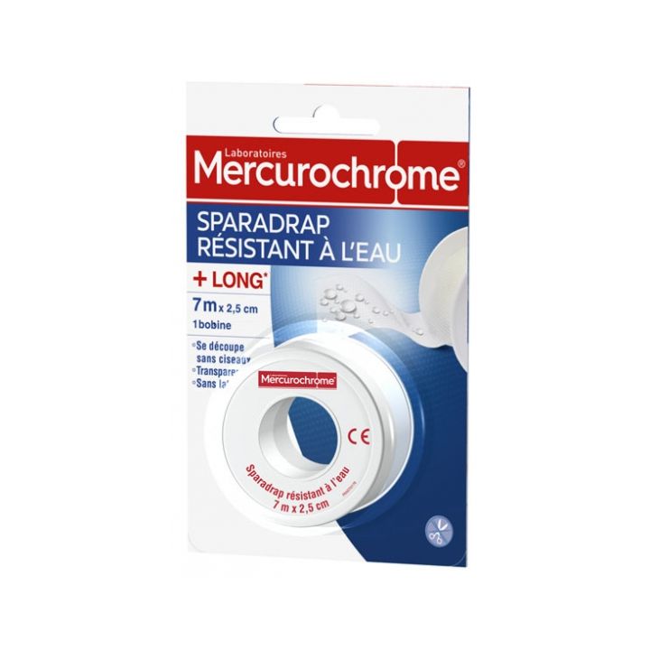 Sparadrap résistant à l'eau Mercurochrome - 1 bobine de 7 m