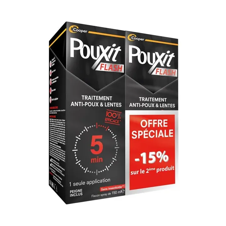 Spray Flash Traitement anti-poux et lentes Pouxit - lot de 2 sprays de 150 ml