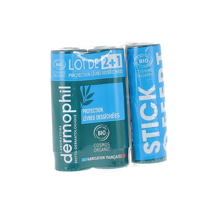 Stick à lèvres protection lèvres desséchées bio Dermophil - lot de 2+1 gratuit