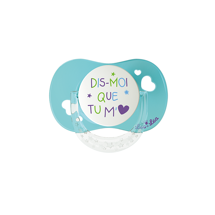 Sucette silicone physiologique avec anneau 6-18 mois Luc et Léa - une sucette