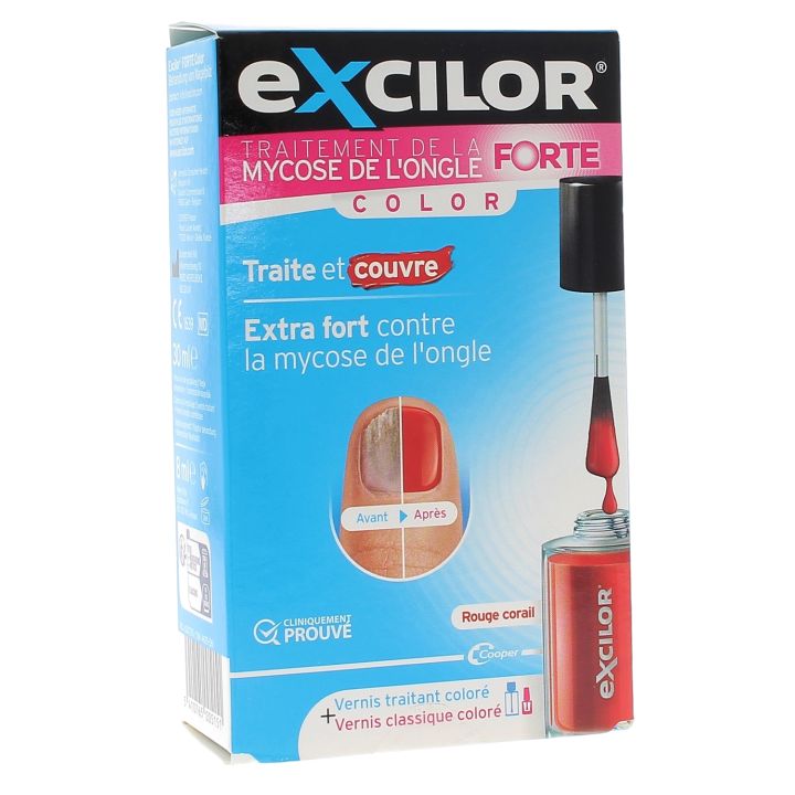 Traitement de la mycose de l'ongle Forte Color rouge corail Excilor - flacon de 30ml