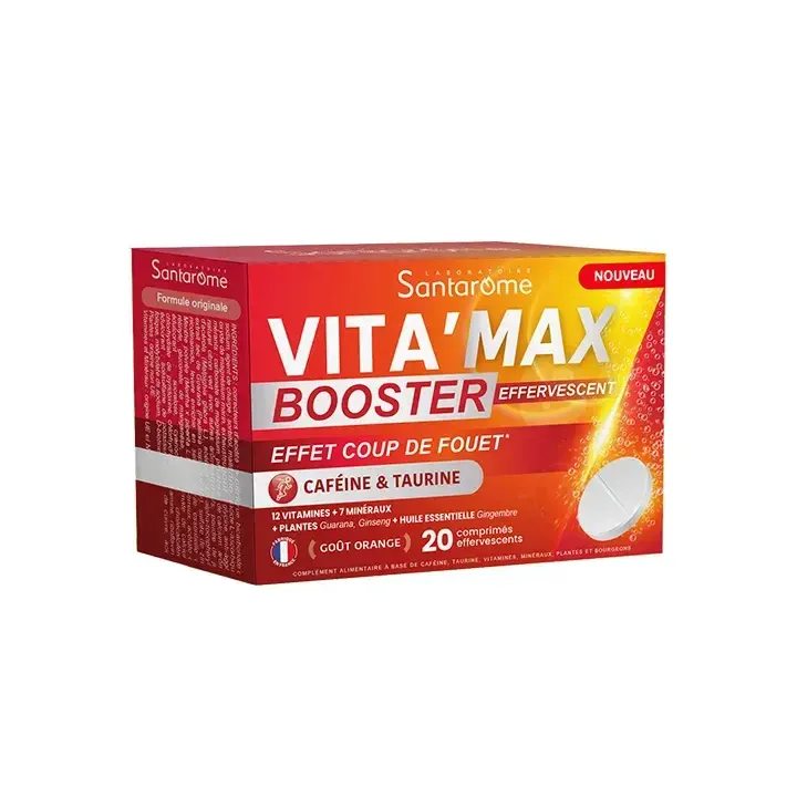 Vita'Max Booster effervescent caféine & taurine Santarome - boite de 20 comprimés effervescents